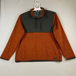 G.H. Bass & Co. Men's Pullover Snap Neck Pocket Fleece Sweatshirt Orange Gray XL